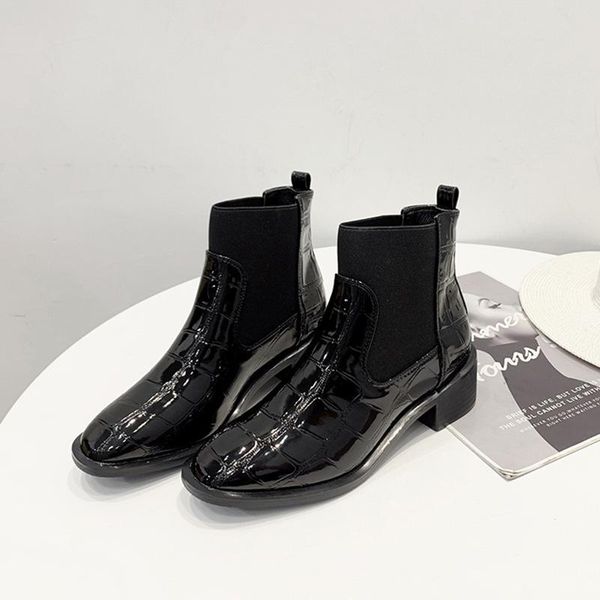 

boots boots-women autumn shoes round toe winter footwear 2020 rock mid calf mid-calf rubber low ladies basic mid-calf, Black