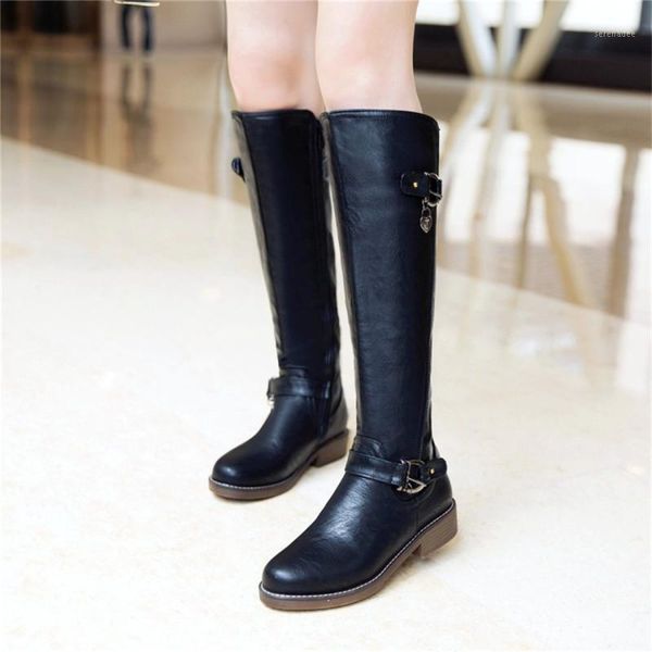 

ymechic plus size womens knee high boots female black brown shoes block chunky low heels long knight riding boot botas autumn1