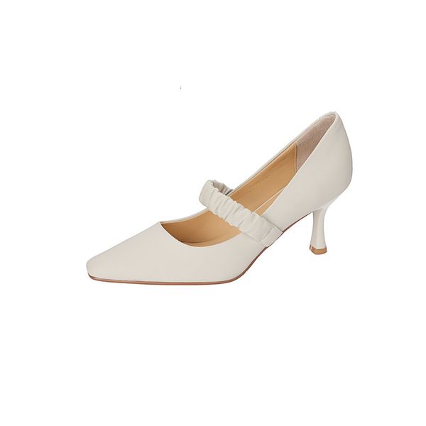 

arrival 2021 new high-heeled sheep party shoes shallow female apricot 85s0, Black
