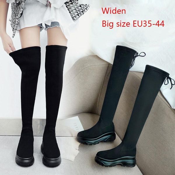 

women's spring over the knee elasticity boots size eu35-44 ladies platform warm high heels boots female shoes long bota feminina1, Black