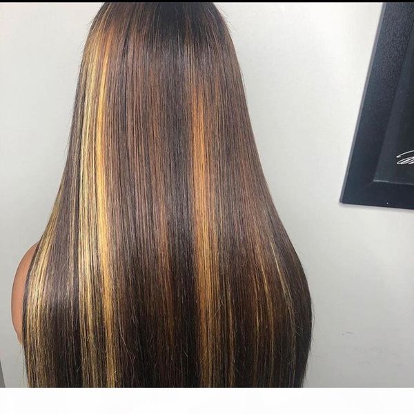 

ombre blonde brown highlight 13x6 lace front human hair wig with baby hair brazilian full lace for women 360 frontal remy natural hairline, Black