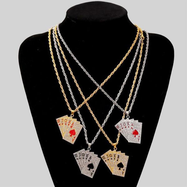 Hip Hop Diamond Jewelry Jewelry Men Uomo Smalto Carte da gioco Pendenti Collane Texas Holdem Gioielli Moda BUON Luck Collana