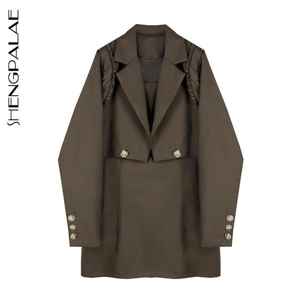 

shengpalae new spring and autumn ladies fashion short khaki simple suit jacket + knee-length strap dress 2-piece set zt76701, Gray