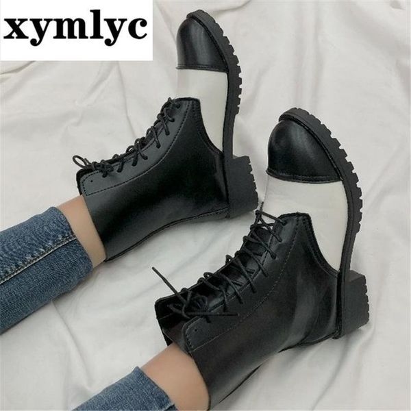 

boots ankle women platform high heels female lace up shoes buckle short boot ladies footwear quality leather, Black