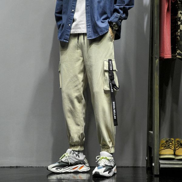 

guochao ruffian handsome pants men's trend versatile functional pants ins fashionable ribbon ribbon loose legged capris fqasp, Blue