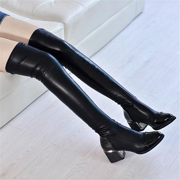 

emma yhbl 2020 новый high boots женщины круглый toe осень высокие каблуки платформы более колено сапоги тонкий sexy длинные обувь, Black