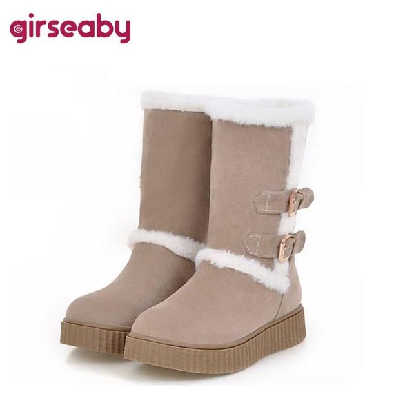 

girseaby half boots new women winter boots female mid calf women warm platform snow botas mujer big size 42 43, Black