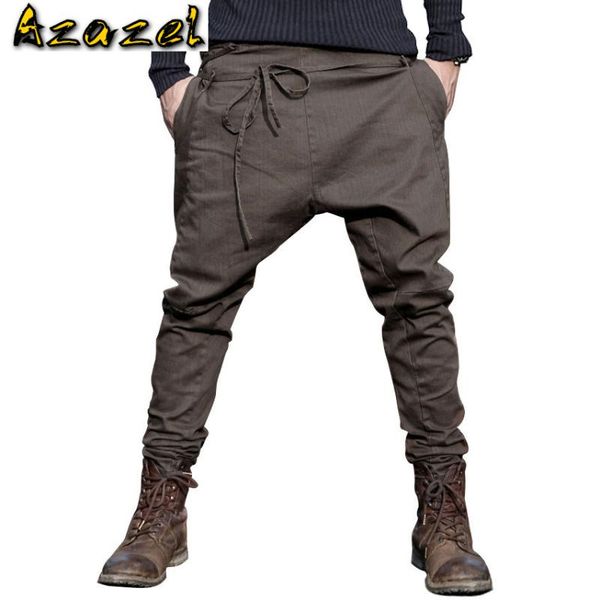 

2020 spring autumn new unique design waist rope feet pants men england low fork across casual pants male harem k075, Black