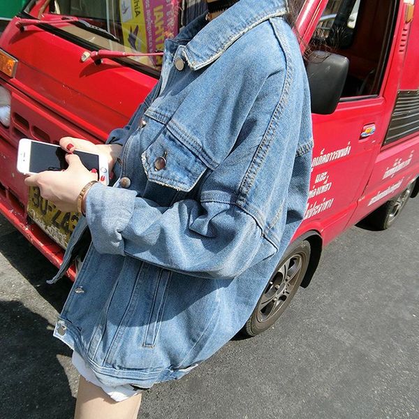 

2020 spring and autumn new korean version of the retro loose thin slim white mill denim jacket long sleeve shirt female students, Black;brown