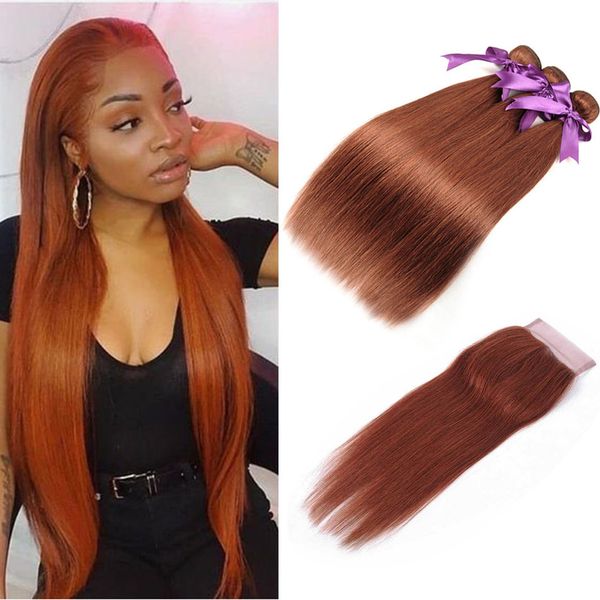 

quality color 33 99j bug straight ombre human hair bundles with closure #27 #30 t1b 27 30 brazilian virgn hair bundles with closure, Black;brown