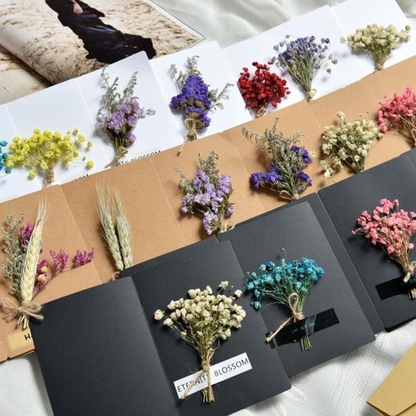 

1pcs diy handmade three-dimensional dried flowers greeting card birthday gift card black and white hard paper ing