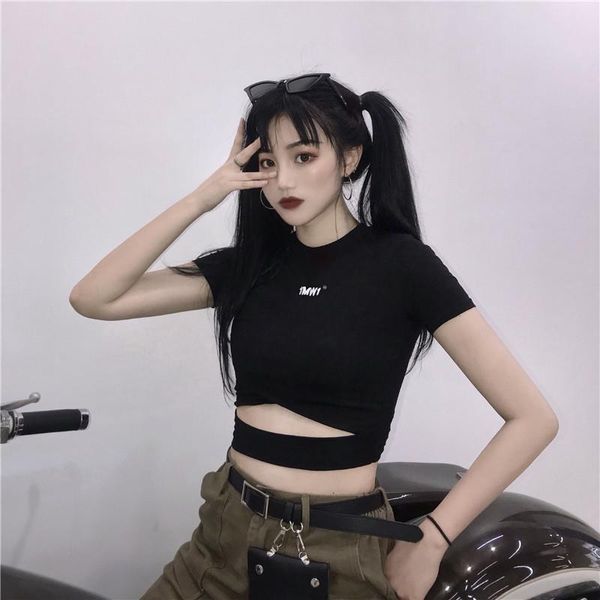 

ultra-short hollow night club tees hip hop dark harajuku casual slim japan new summer short-sleeved letter t-shirt, White