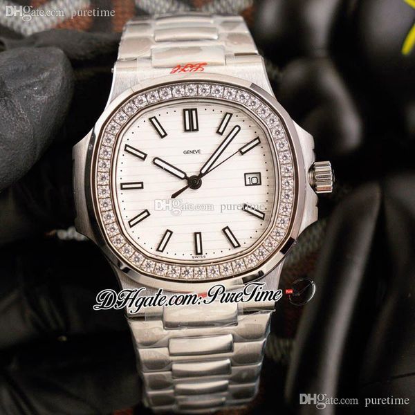 

40mm 5711 cal a324 automatic mens watch diamonds bezel white textured dial black stick markers stainless steel bracelet jewelry watches 2022, Slivery;brown