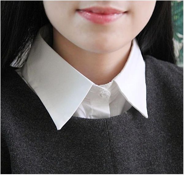 

women plain solid color cotton fake collar curved hem pointed lapel half-shirt wom qylwxe, Blue;red