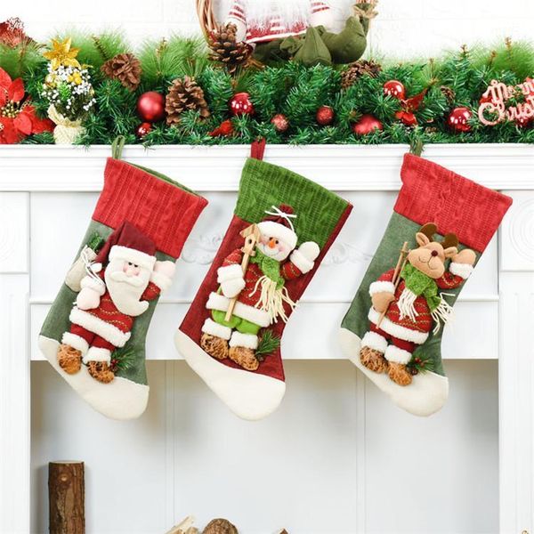 

santa claus gift bag birthday party decoration kids christmas stocking socks xmas tree hang ornament candy bags enfeite de natal1