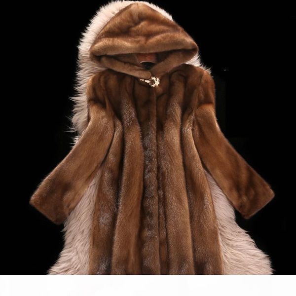 

high faux mink fur coat female 2018 new plus size 6xl medium length winter hooded women thicken brown mink fur coats h556 t191128, Black