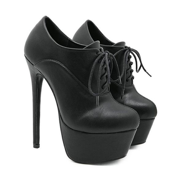 

lucyever 2020 autumn winter lace up platform boots women pu leather super high heels shoes woman shallow black ankle boots mujer