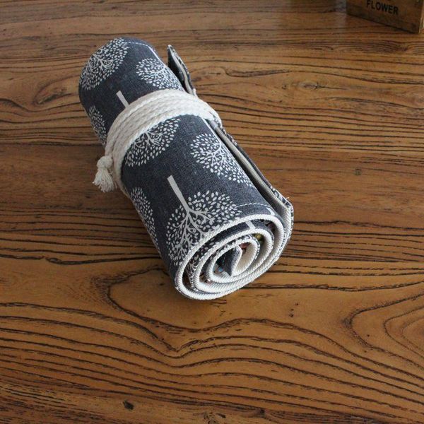 

black cotton linen pencil curtain bag 36/46/72 hole pen shade fortune tree 1114-3