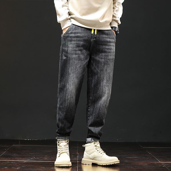 

2021 new fashion streetwear scratch ripped harem pants men wide leg trousers japanese vintage designer jeans homme r58j, Blue