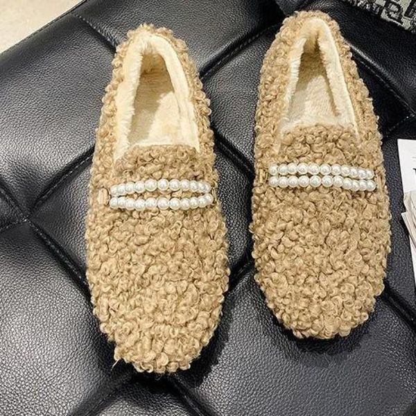 

women flats spring winter flats women casual round toe slip on daily loafers female curly fur cozy zapatos mujer, Black
