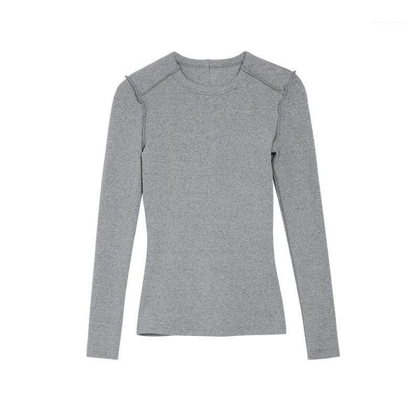 

women's t-shirt exposed seaming tees women slim layering long sleeve shirt solid1, White