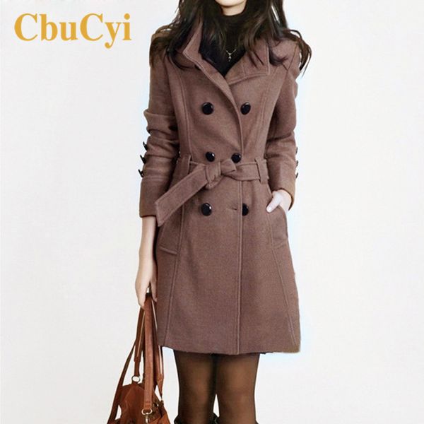 

2020 women long coat and jacket autumn winter elegant women wool coats long jackets korean version slim trench coat with strapsx1016, Black;brown