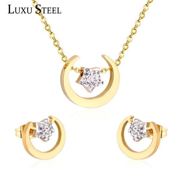 

luxusteel jewelry set свадебные звезды ожерелья против аллергии луна кулон ожерелье серьги brinco bijoux пирсинг ежедневно, Silver
