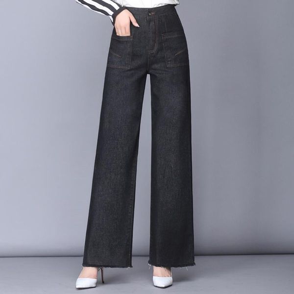 

new fashion denim jeans casual cotton blend wide leg pants for women plus size high waist spring autumn full length dyq0806, Blue