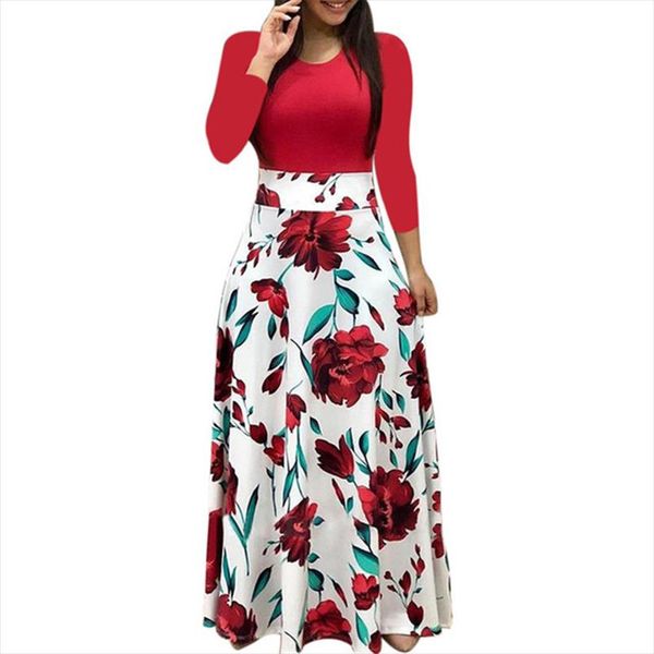 

women long sleeve floral print maxi dress spring autumn vintage casual robe elegant ladies party long dress vestidos plus size, Black;gray