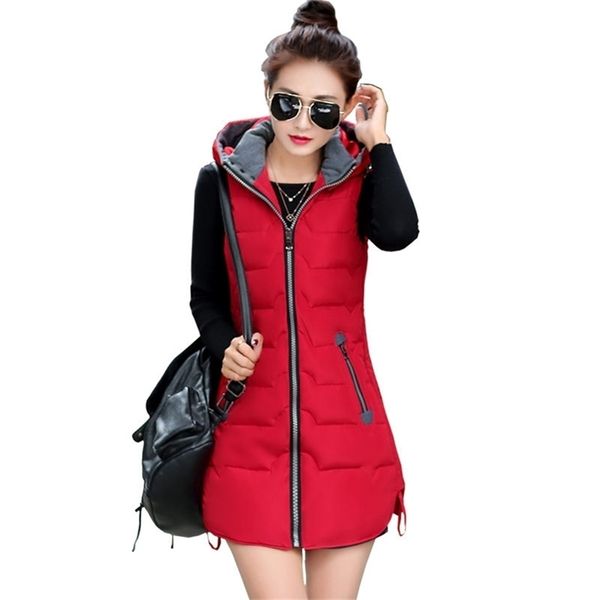 

autumn winter vest women waistcoat female sleeveless jacket hood warm long vest jacket colete feminino plus size 5xl c3727 201214, Black;white