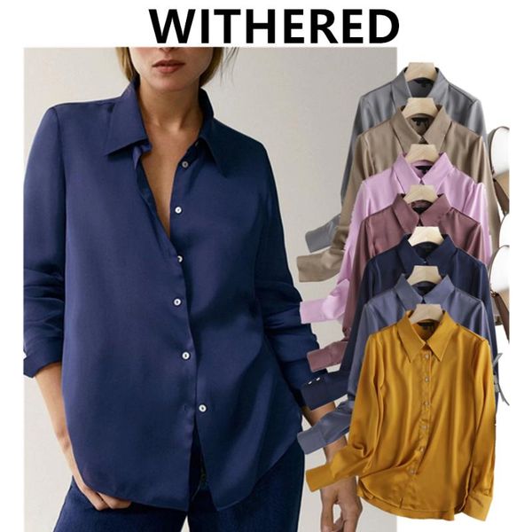 

withered autumn blouse women england style fashion simple elegant silk colorful solid blusas mujer de moda 2020 casual shirt top, White