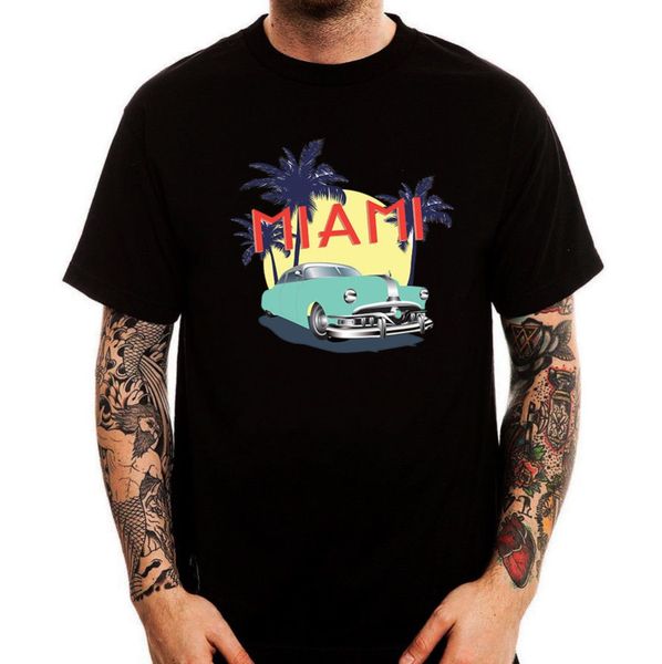 

sport tee shirt for man miami vintage retro aesthetic logo black printed cotton men t-shirt teeo-neck tee