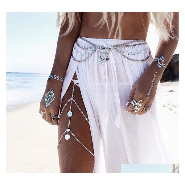 

europe and america jewelry retro street pat chain tassels multi-layer ancient coins leg chain leg chain 1r8ob, Silver