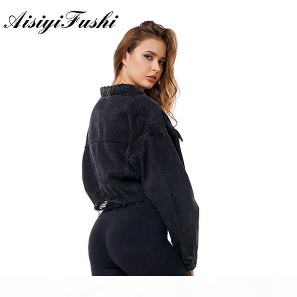 

aisiyifushi jeans jacket women black boyfriend jean jacket women denim jackets vintage black crop long sleeve jacket coats y190921, Black;brown