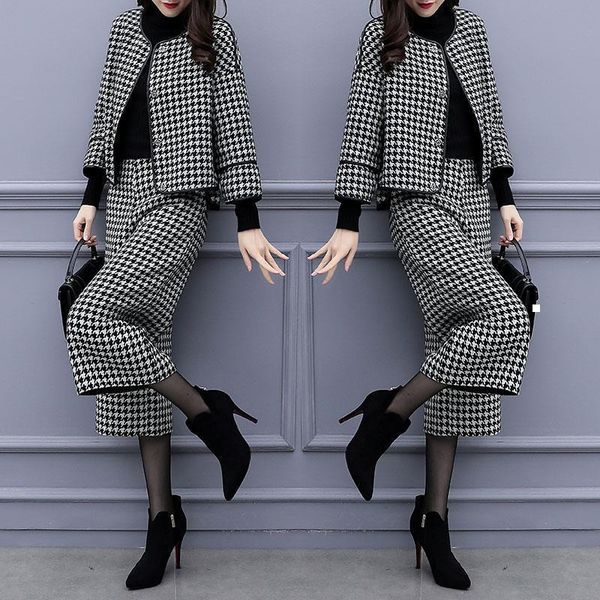 

new 2021 autumn sets of two female outfits cut wool coat broad pantsuit pants elegant ensembles y481 6wi6 oyih, Gray
