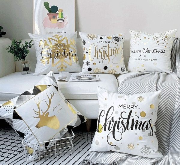 Christmas Home Home Stamping Travesseiro Capa Do Carro Sofá Almofada Almofada Merry Christmas Fronha De Ouro Caso Snowflake Elk 4 Designs