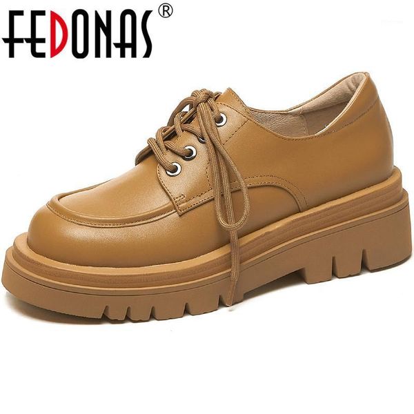 

dress shoes fedonas round toe women platform genuine leather cross tied woman spring office lady chunky heels ladies 20211, Black