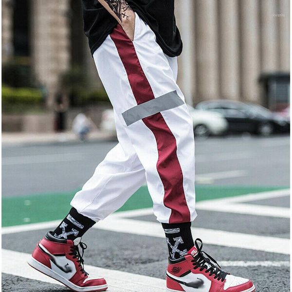 

hirigin side stripe track hip men's long patchwork reflective track pants joggers elastic waist sweat pants trousers1, Black