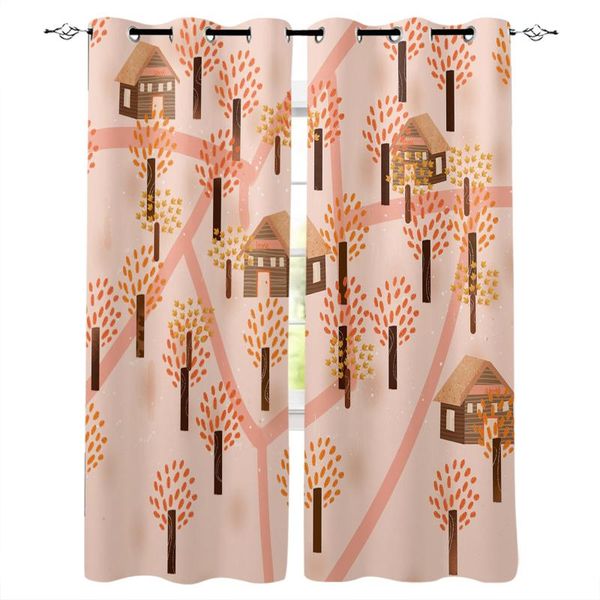 

curtain & drapes autumn wooden house trees yellow leaves home decor window curtains bedroom kitchen panel for living room