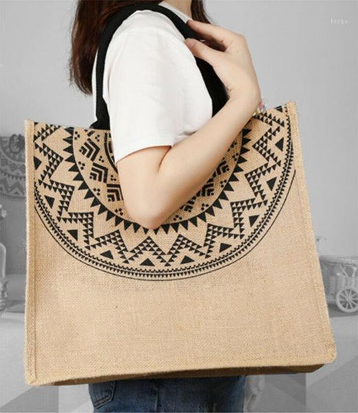 

storage bags classic jute hessian reusable eco friendly tote shopper grocery shopping bag1
