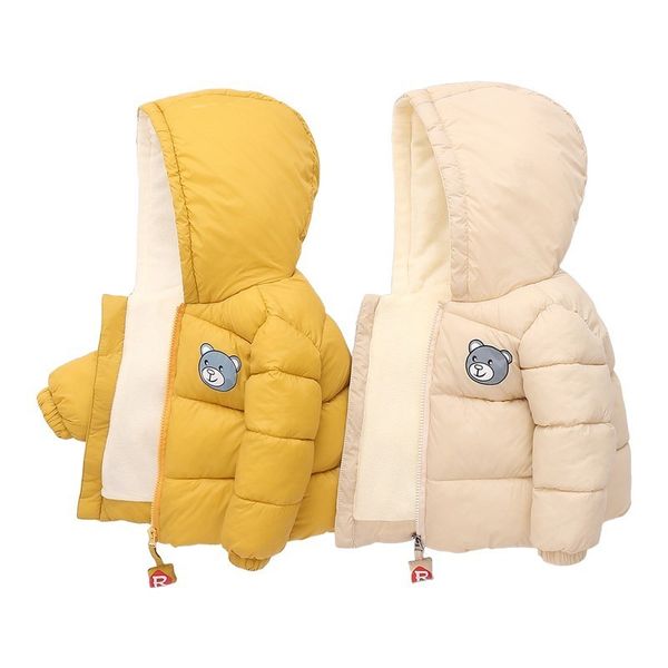 

2021 winter children's warm cotton jackets boys and girls cartoon bear coats babys hooded zipper clothes for kids outerwears new lj2010, Blue;gray
