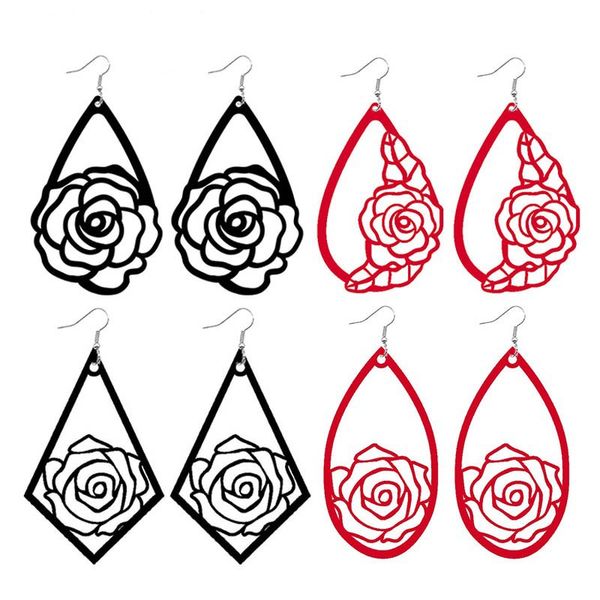 

new design rose flower leather earring water drop dangle earrings for women girls, Golden