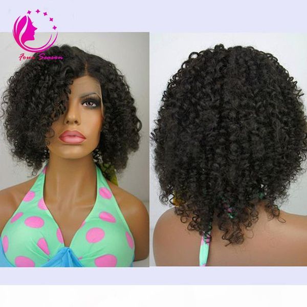 

100% unprocessed human hair kinky curly lace front wigs with baby hair short brazilian human hair curly wig for black women ship, Black;brown