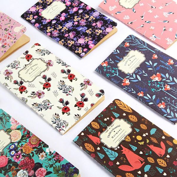 

new 1pc cute flower diary sketchbook vintage journal kraft paper notebooks gift for kid girl school office supplies stationery, Purple;pink