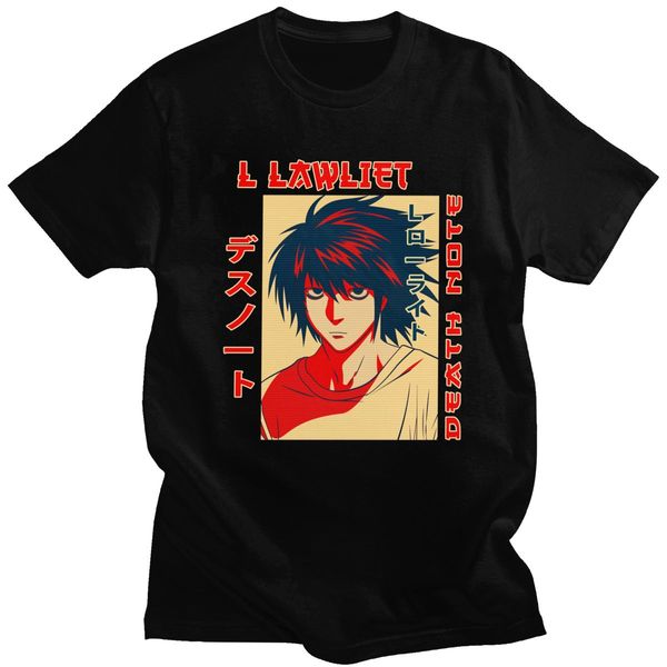 

sport novelty anime death note tshirt for men short sleeved print l lawliet tee shirt pure cotton mystery manga t-shirt clothes gift