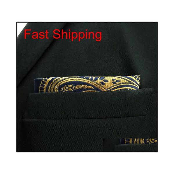 

uh10 paisley black gold pocket square mens ties silk jacquard w qylyza dh_seller2010, Blue;white