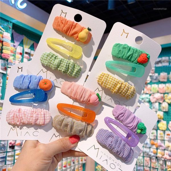 

hair accessories 3 pcs children simple cute vegetables fruits bb clip fashion sweet girl student fold plaid fabric hairpins accessories1, Slivery;white