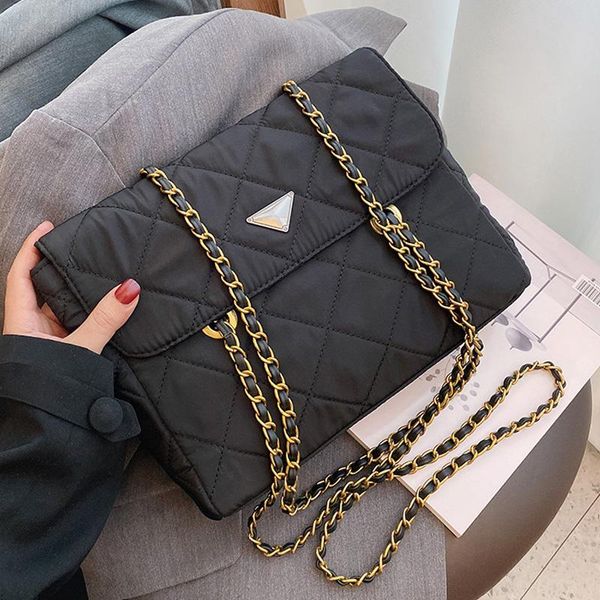 

textured nylon bag 2020 new trendy fashion one-shoulder female bag cross-body rhombic embroidered thread chain handbags