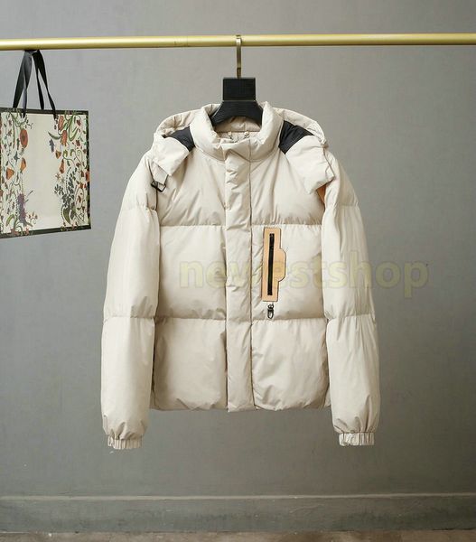 

20fw classic color мужская зимняя женщина с капюшоном кожаная пряжка вниз куртка зима теплые парки куртки куртки шебель управления ветрозащи, Black