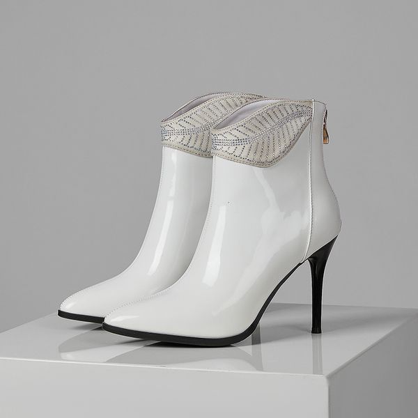 

2021 new women dress party rhinestone genuine leather super high heels shoes woman night club ankle boots o85m, Black